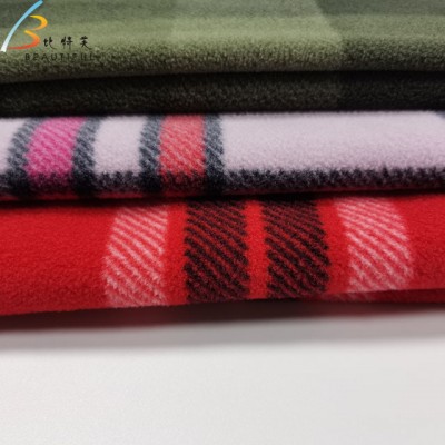 100% polyester DTY micro polar fleece check design printed fabric for garment